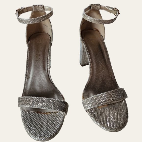 DREAM PAIRS CHUNK GOLD GLITTER BLOCK HEEL 7 - Picture 2 of 10